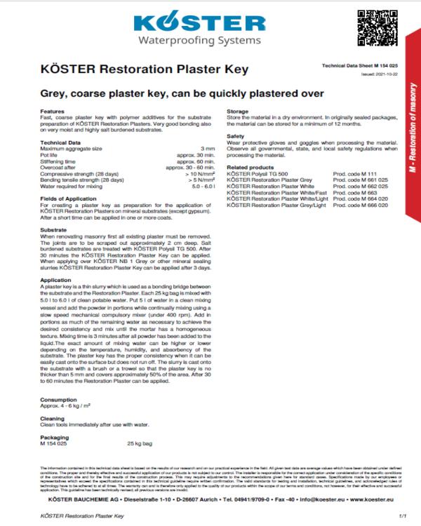 Koster Restoration Plaster Key