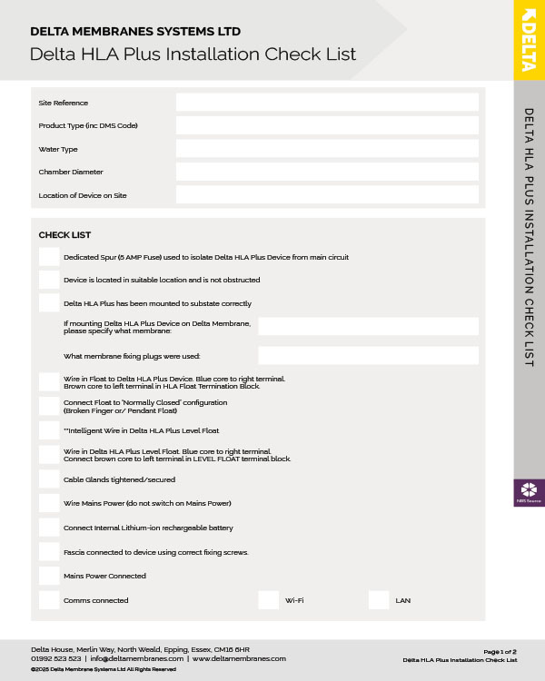 Delta HLA Plus Installation Checklist